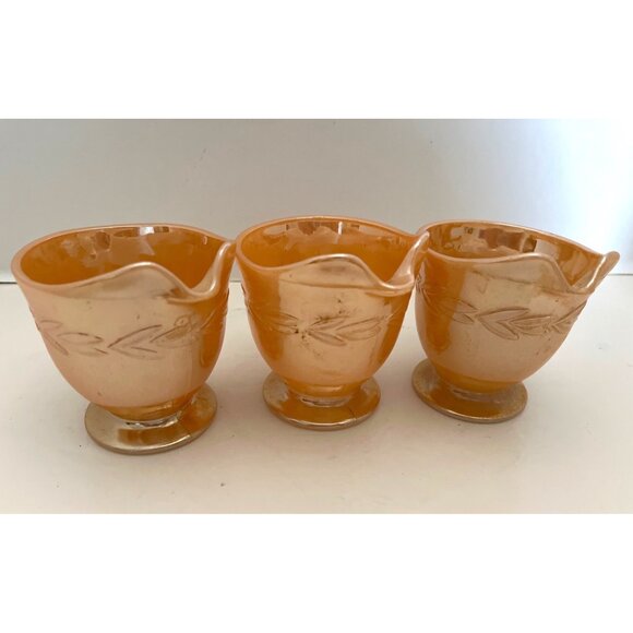 FireKing Peach Luster 3 Cream Pitchers Laurel Leaf Anchor Hocking - Picture 2 of 6